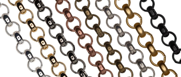 Classic Rolo Belcher chains for jewelry making in various materials and finishes