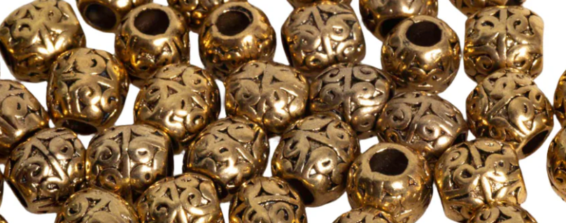 Pewter Beads plated in antique gold, hypoallergenic and made in the USA, ideal for elegant and stylish jewelry designs.