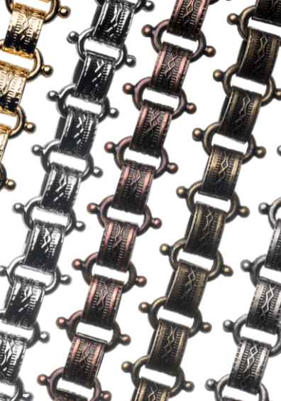 A selection of Book Chains in various finishes, perfect for creating elegant and vintage-inspired jewelry.