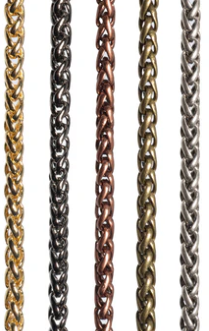 A selection of Byzantine Chains in various finishes, perfect for creating intricate and elegant jewelry.