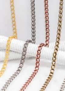 A selection of Franco Chains in various finishes, perfect for creating strong and stylish jewelry.