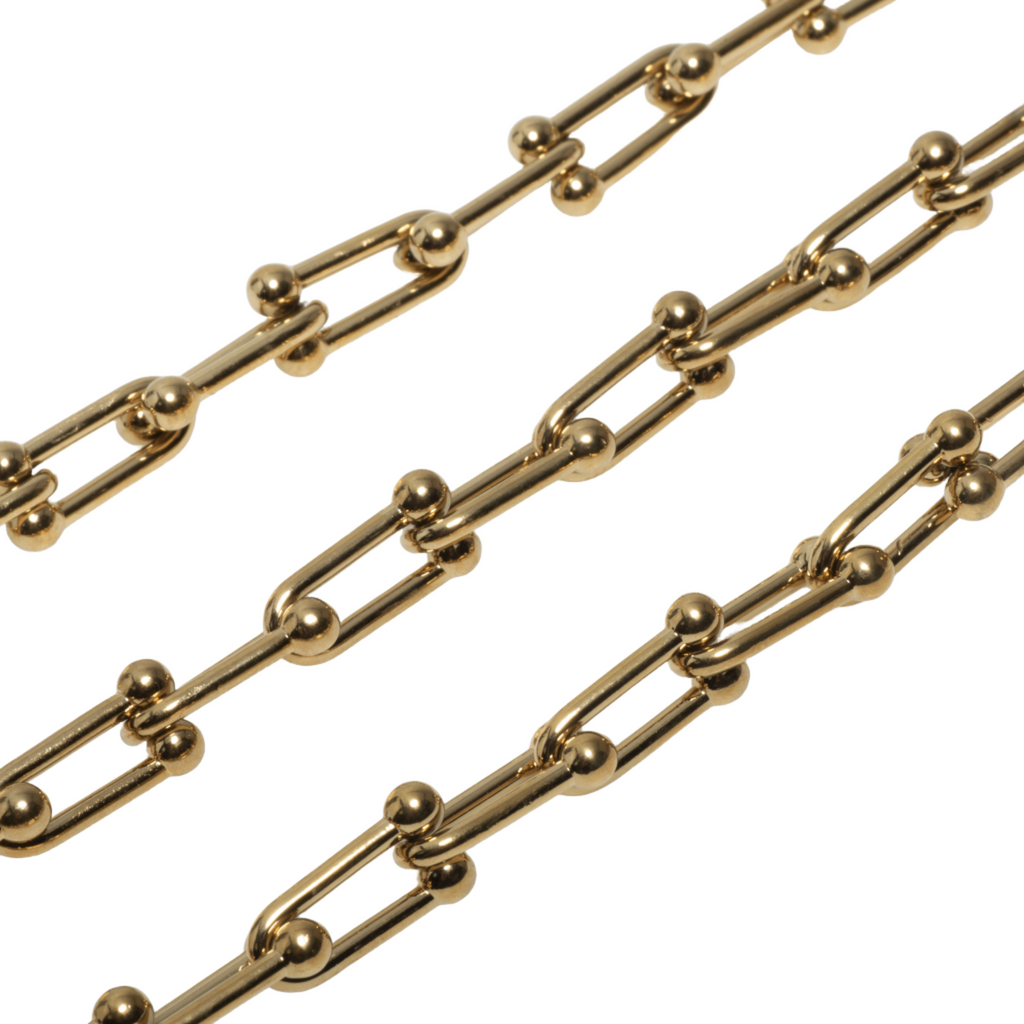 7mm U-Shaped Designer Chain in Waterproof Gold, perfect for permanent jewelry, including bracelets and necklaces. Sold by the foot.