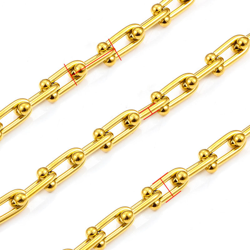 7mm U-Shaped Designer Chain in Waterproof Gold, perfect for permanent jewelry, including bracelets and necklaces. Sold by the foot.