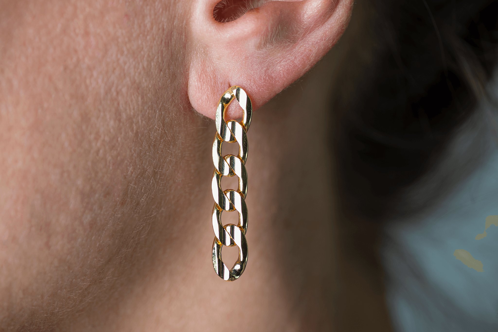 Gold Curb Chain Hoop Earrings